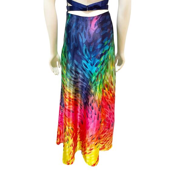 Temptation Rainbow Drops Satin Maxi Gown Strapless Multicolor Sz 8 - Picture 9 of 13